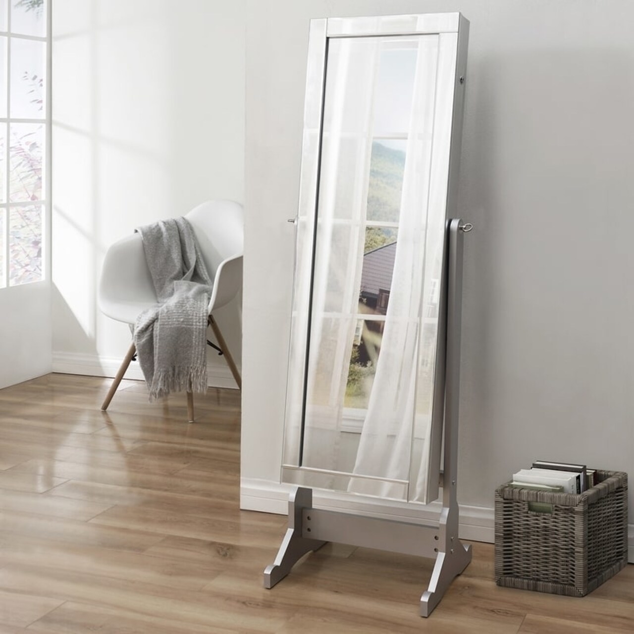 Inspired Home Margaret Full Length Jewelry Cheval Armoire Makeup Storage Organizer Mirror Border Lockable with LED